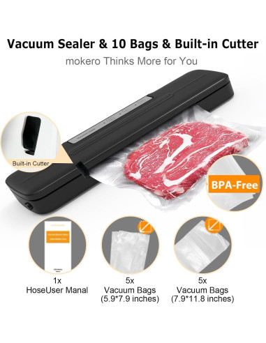 Sellador al vacío Mokero VS80A con 10 bolsas y cortador