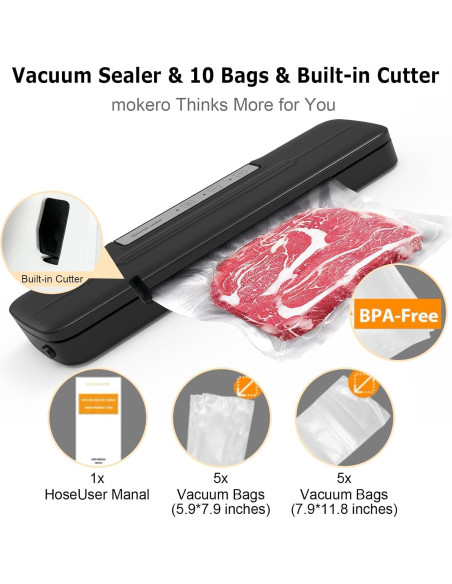 Sellador al vacío Mokero VS80A con 10 bolsas y cortador Sellador al vacío Mokero VS80A con 10 bolsas y cortador