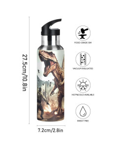 Botella de Agua ZOEO 600ml Acero Inoxidable T-Rex Popote 2