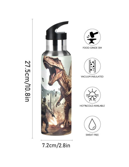 Botella de Agua ZOEO 600ml Acero Inoxidable T-Rex Popote
