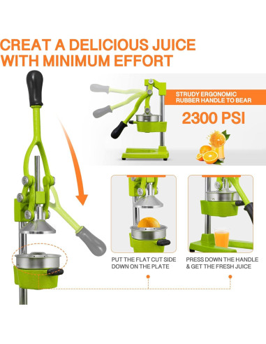 Exprimidor Manual Gowintech 38cm Hierro Inoxidable Verde