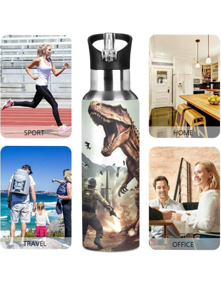 Botella de Agua ZOEO 600ml Acero Inoxidable T-Rex Popote