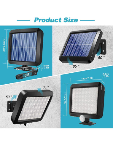 Luz Solar de Pared Shuniu 56 LEDs IP65 con Sensor de Movimiento