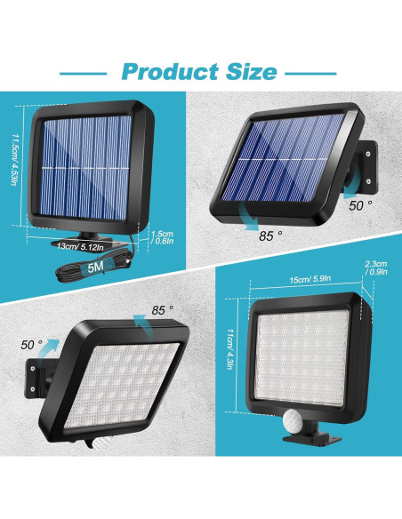 Luz Solar de Pared Shuniu 56 LEDs IP65 con Sensor de Movimiento
