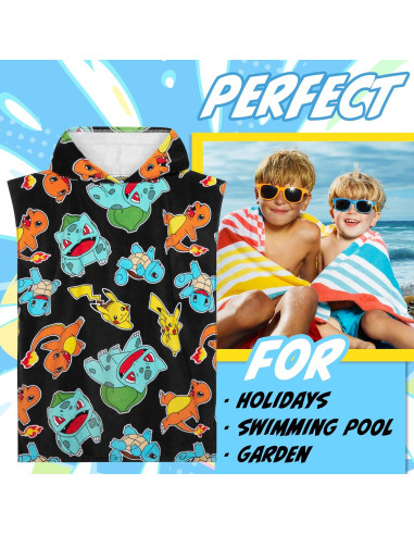 Toalla de baño con capucha Pokemon 100% algodón 6-9 años