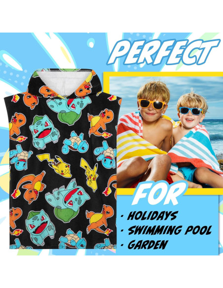 Toalla de baño con capucha Pokemon 100% algodón 6-9 años Toalla de baño con capucha Pokemon 100% algodón 6-9 años