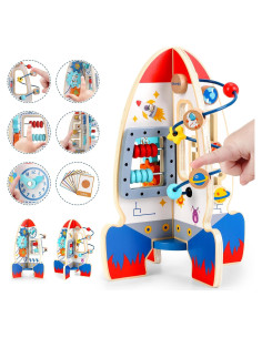 Cubo de Actividad de Madera Gleamkid Cohete 6 en 1 Educativo