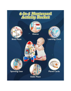 Cubo de Actividad de Madera Gleamkid Cohete 6 en 1 Educativo 2