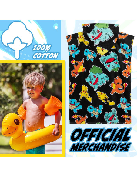 Toalla de baño con capucha Pokemon 100% algodón 6-9 años Toalla de baño con capucha Pokemon 100% algodón 6-9 años