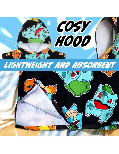 Toalla de baño con capucha Pokemon 100% algodón 6-9 años