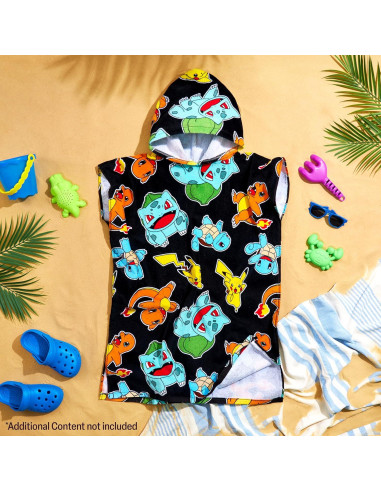 Toalla de baño con capucha Pokemon 100% algodón 6-9 años