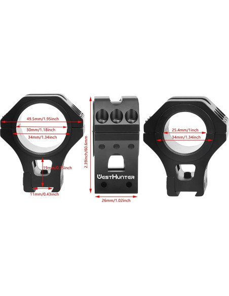 Anillas de Alcance WestHunter WH-211 34mm 30mm Dovetail