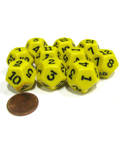 Juego de 10 Dados D12 Koplow Amarillo 18mm para RPG