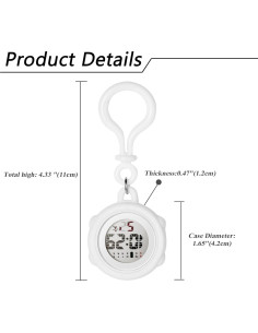 Reloj Digital Clip On JewelryWe - Blanco - Resistente al Agua 2