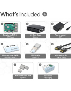 Kit de inicio Raspberry Pi 3 B+ db-tronic 1GB 64GB y accesorios 2