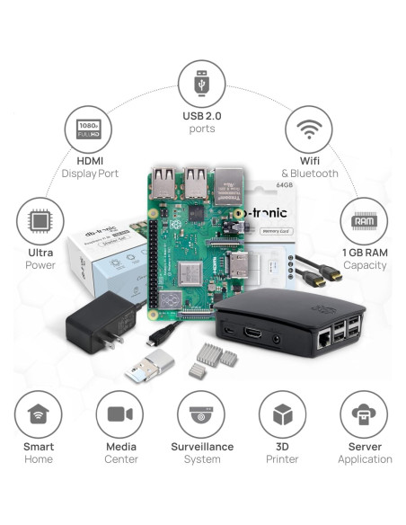 Kit de inicio Raspberry Pi 3 B+ db-tronic 1GB 64GB y accesorios Kit de inicio Raspberry Pi 3 B+ db-tronic 1GB 64GB y accesorios