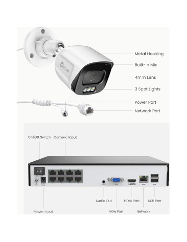 Sistema de Cámara de Seguridad 5MP Camstro 4 Cámaras PoE 2TB