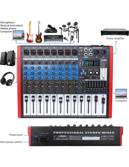 Kmise Mezclador de Audio 8 Canales 99 Efectos Rosa BT USB