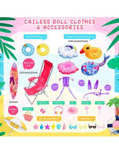 Accesorios para Muñeca CAILESS 36 Piezas Trajes de Baño