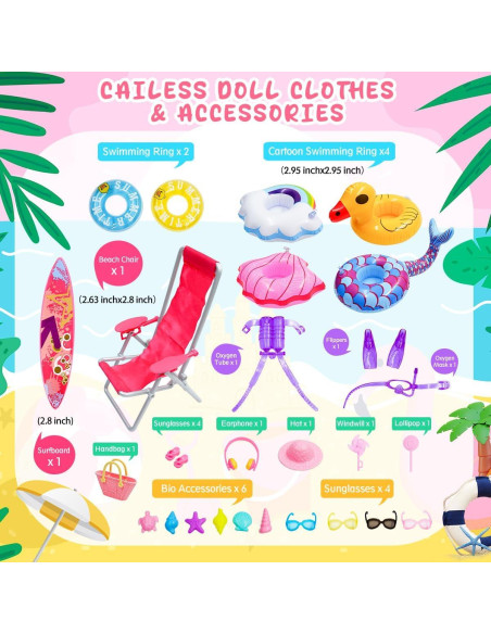 Accesorios para Muñeca CAILESS 36 Piezas Trajes de Baño