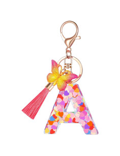 Llavero Inicial Personalizado Rosa con Borla Mariposa para Mujeres