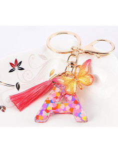 Llavero Inicial Personalizado Rosa con Borla Mariposa para Mujeres 2