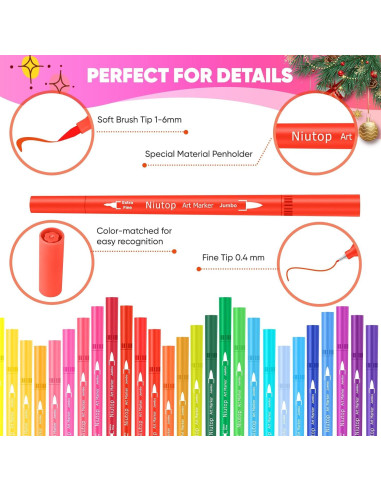 Marcadores Niutop 36 Colores Doble Punta Fina y Brocha