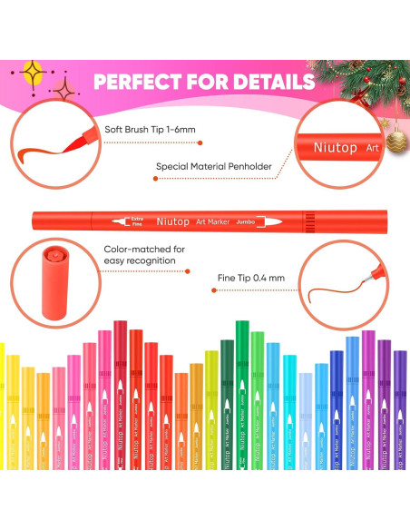 Marcadores Niutop 36 Colores Doble Punta Fina y Brocha