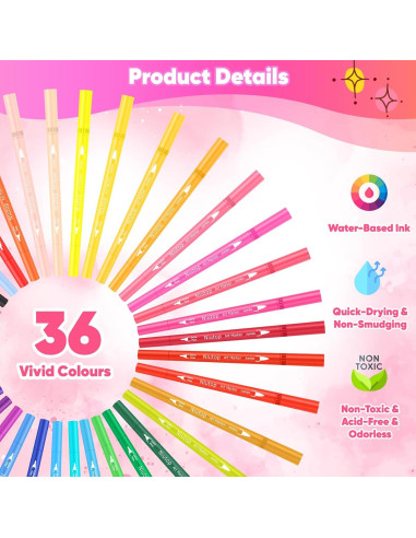 Marcadores Niutop 36 Colores Doble Punta Fina y Brocha