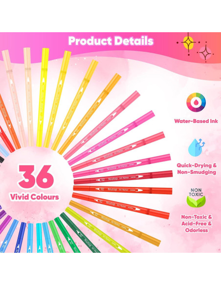 Marcadores Niutop 36 Colores Doble Punta Fina y Brocha