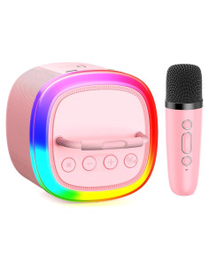 Mini Máquina de Karaoke HWWR Rosa con Micrófono y Luces