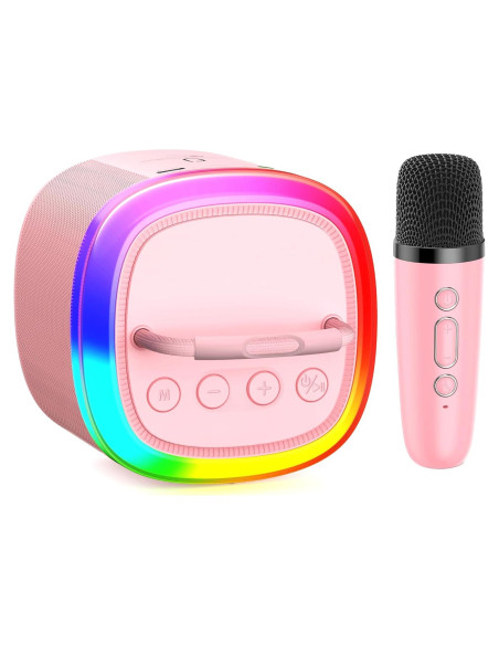 Mini Máquina de Karaoke HWWR Rosa con Micrófono y Luces