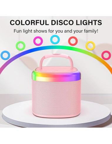 Mini Máquina de Karaoke HWWR Rosa con Micrófono y Luces