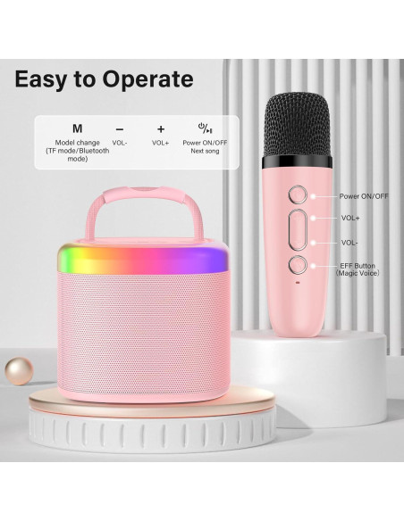 Mini Máquina de Karaoke HWWR Rosa con Micrófono y Luces