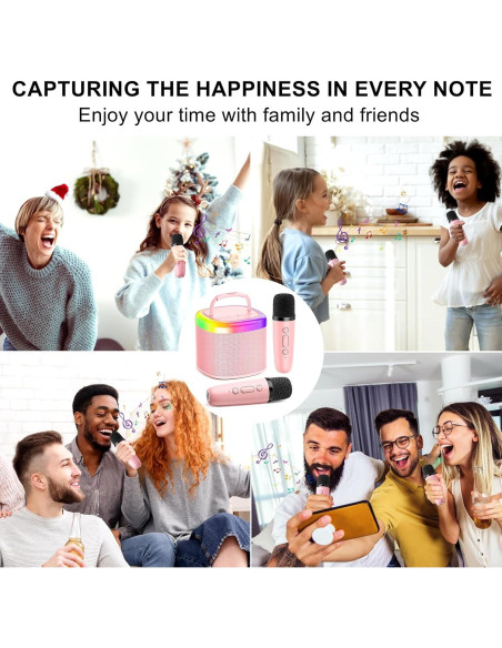 Mini Máquina de Karaoke HWWR Rosa con Micrófono y Luces