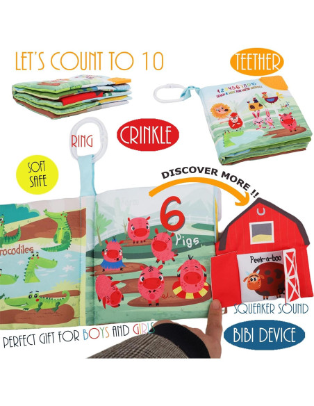 2PCS Libro de Tela para Bebés Bebemondo - Juguete de Granja
