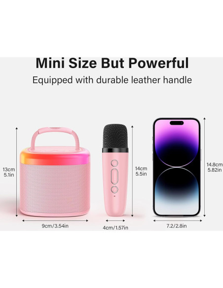 Mini Máquina de Karaoke HWWR Rosa con Micrófono y Luces