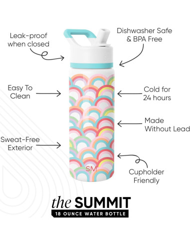 Botella de Agua Aislada Simple Modern 532 ml Tapa Pajita Arcoíris