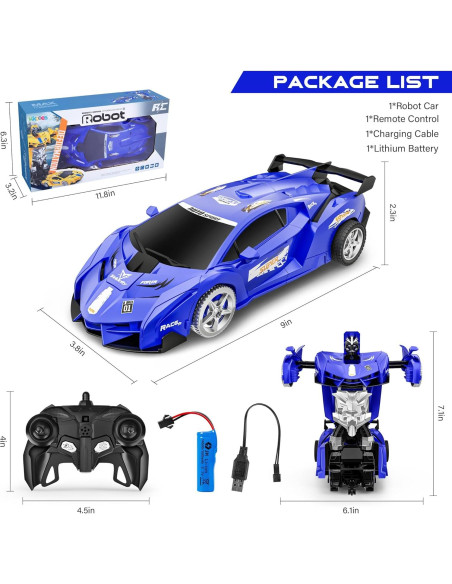Coche RC Transformable KKONES Azul 360 con Luz LED Coche RC Transformable KKONES Azul 360 con Luz LED