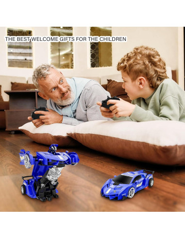 Coche RC Transformable KKONES Azul 360 con Luz LED
