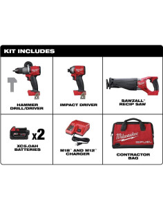 Kit Milwaukee 2997-23: Taladro, Impacto y Sierra Recíproca 2
