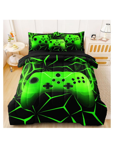 Conjunto de Ropa de Cama Gamer Twin BERTSUCA 4 Piezas Verde