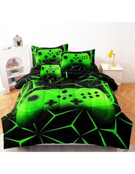 Conjunto de Ropa de Cama Gamer Twin BERTSUCA 4 Piezas Verde