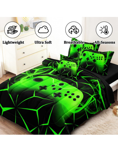 Conjunto de Ropa de Cama Gamer Twin BERTSUCA 4 Piezas Verde