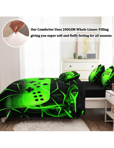 Conjunto de Ropa de Cama Gamer Twin BERTSUCA 4 Piezas Verde