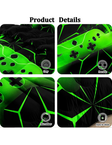 Conjunto de Ropa de Cama Gamer Twin BERTSUCA 4 Piezas Verde