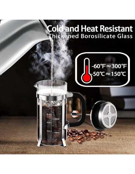 Prensa Francesa YMMIND 12 oz Acero Inoxidable Vidrio Borosilicato