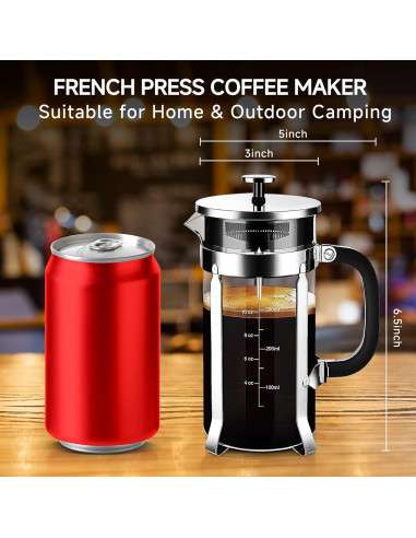 Prensa Francesa YMMIND 12 oz Acero Inoxidable Vidrio Borosilicato