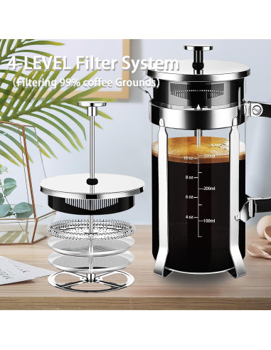 Prensa Francesa YMMIND 12 oz Acero Inoxidable Vidrio Borosilicato