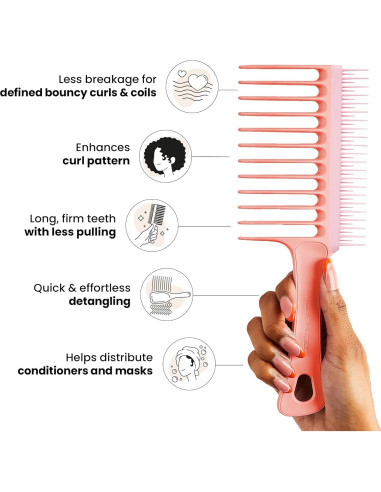 Peine Dientes Anchos Tangle Teezer Durazno para Cabello Rizado